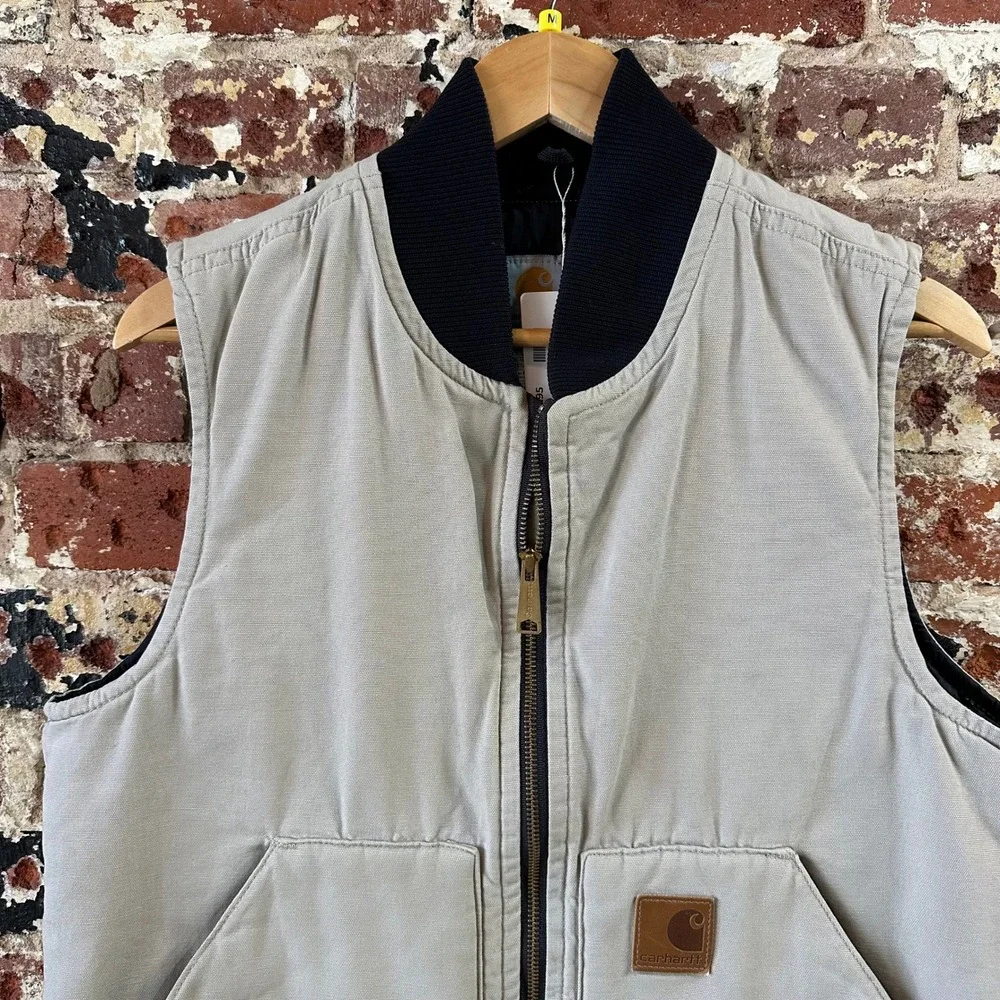 Carhartt V300 Vest Mens Medium Tan Canvas Fleece Lined Zip Relaxed